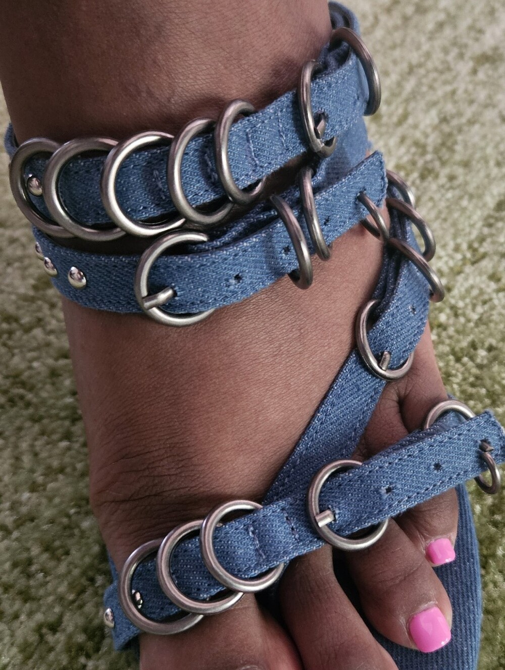 Denim Blue Studded Ring-Accent Sandals - Picture 5 of 8